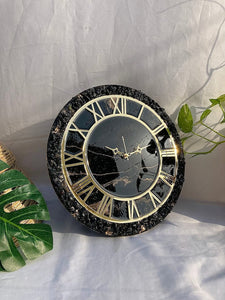 Resin Round Clock - Black with Gold Magic